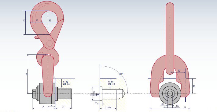DSH+C型旋轉吊環螺絲結構尺寸圖片