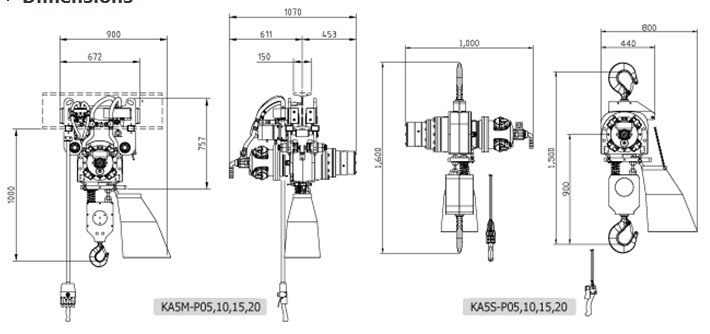 KHC氣動葫蘆KA5型結構尺寸圖