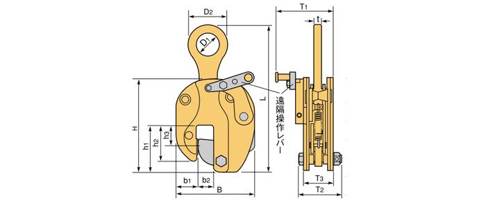 世霸SVC-L型豎吊鋼板鉗結構尺寸圖片