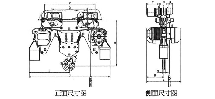 10噸低凈空環鏈電動葫蘆尺寸