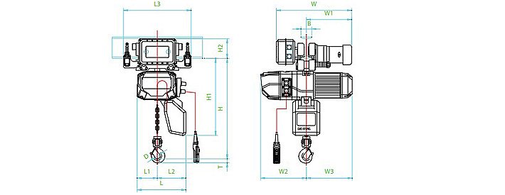 GEN\DEX-M型環鏈電動葫蘆結構尺寸圖片