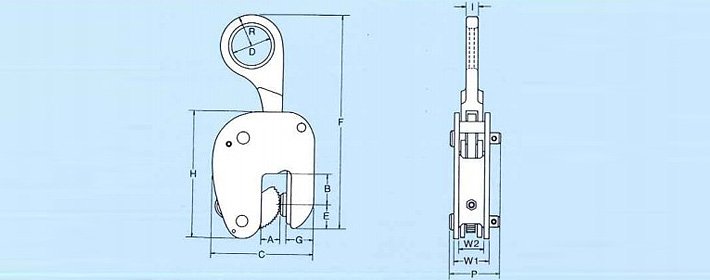 WOL型鷹牌豎吊鋼板鉗結構尺寸圖片