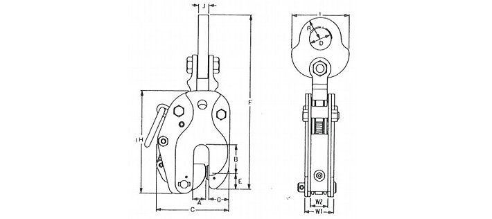 SLT型鷹牌豎吊鋼板起重鉗結構尺寸圖片