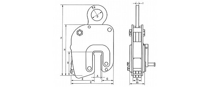 NNEL型鷹牌縱向起吊用無傷夾鉗結構尺寸圖片