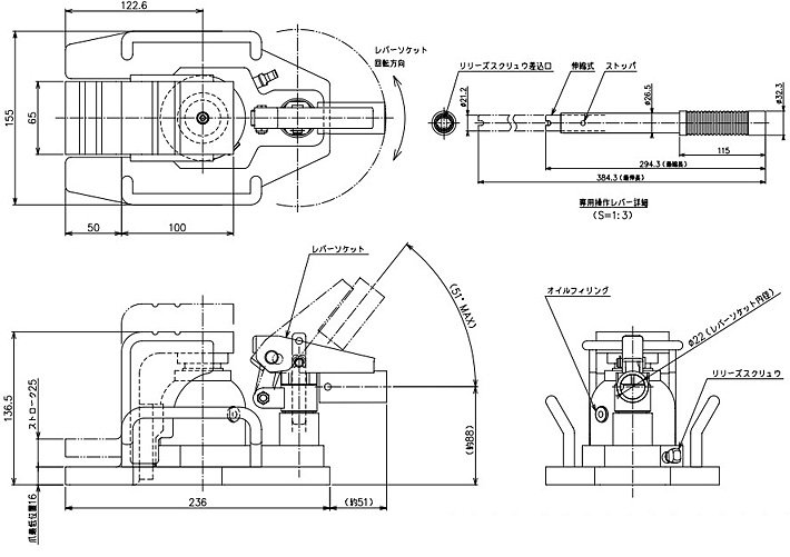GB-60低型爪式千斤頂結構尺寸圖片