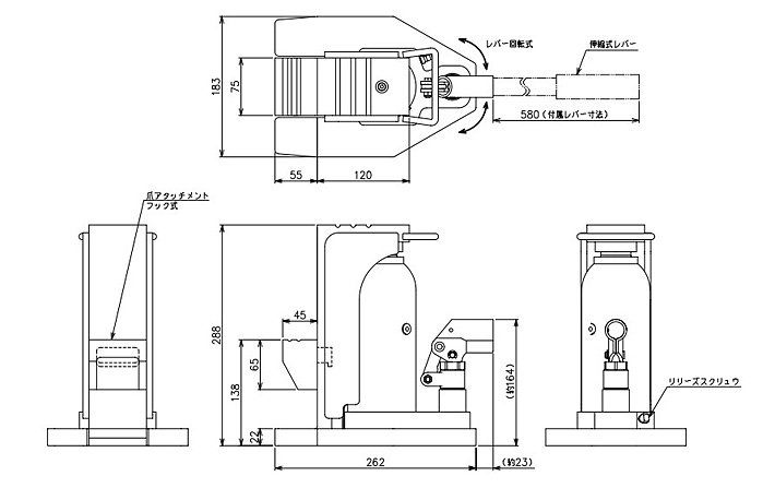 GW-100多段爪式千斤頂結構尺寸圖片