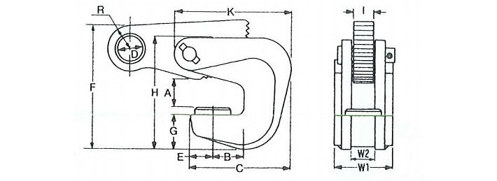 VAS型型鋼橫吊鋼板鉗結構尺寸圖片