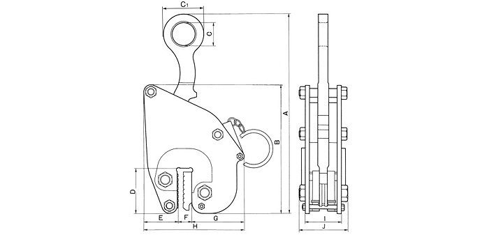 FL-VA型三木無傷鋼板鉗結構尺寸圖片