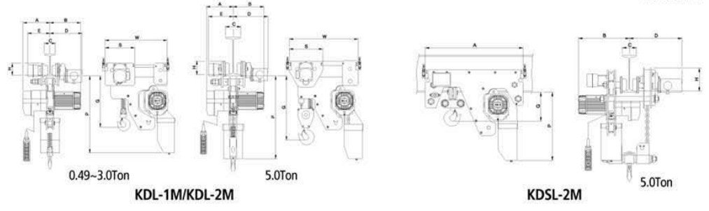 KDL型低凈空環鏈電動葫蘆結構尺寸圖片