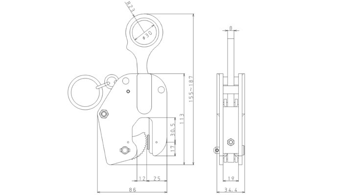 LV型鷹牌豎吊鋼板起重鉗尺寸圖