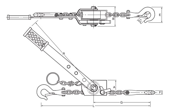 CN1型HHH手扳葫蘆尺寸圖