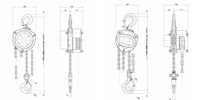 象印HM型手拉葫蘆尺寸圖