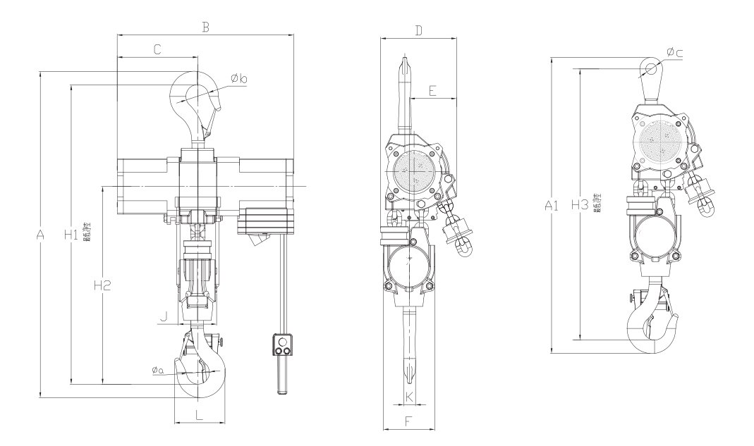 氣動葫蘆LSHQ型小規格尺寸圖